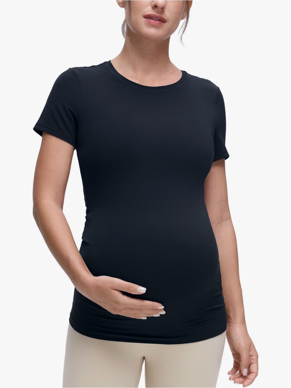 NWT- CRZ YOGA Maternity Short Sleeve Crewneck Tee in True Navy